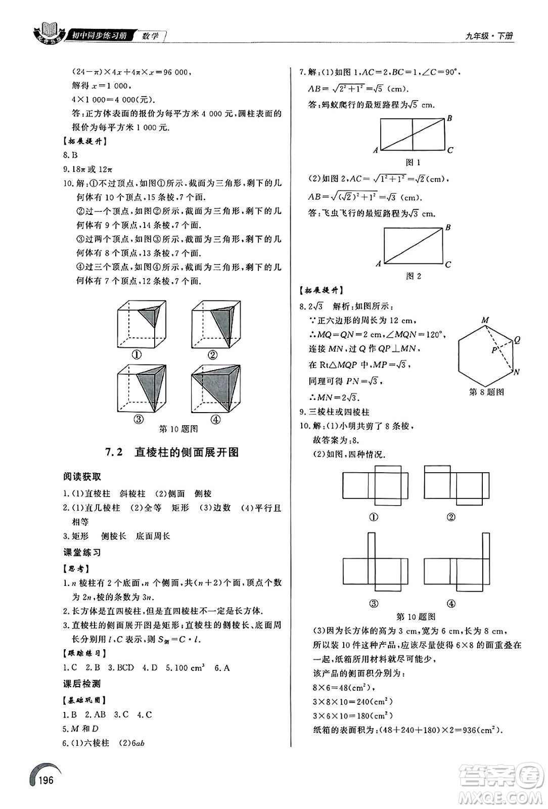 泰山出版社2025年春初中同步練習(xí)冊(cè)九年級(jí)數(shù)學(xué)下冊(cè)青島版答案