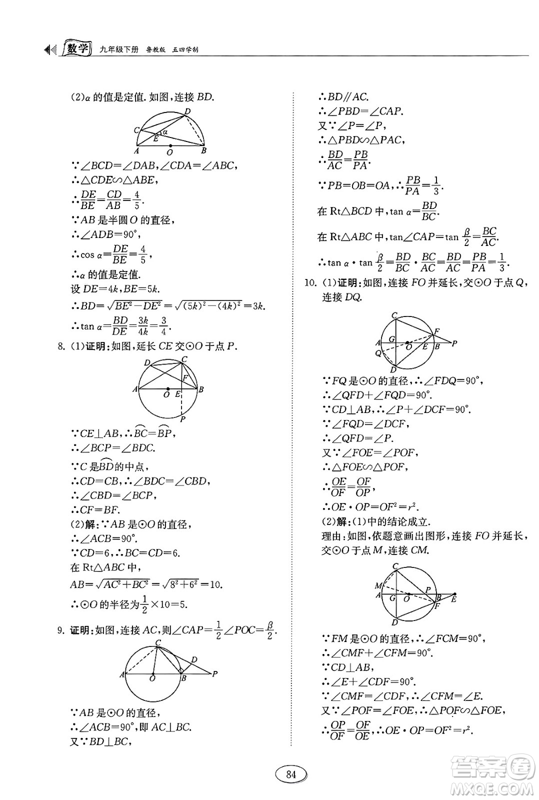 山東科學(xué)技術(shù)出版社2025年春初中同步練習(xí)冊(cè)九年級(jí)數(shù)學(xué)下冊(cè)魯教版五四制答案