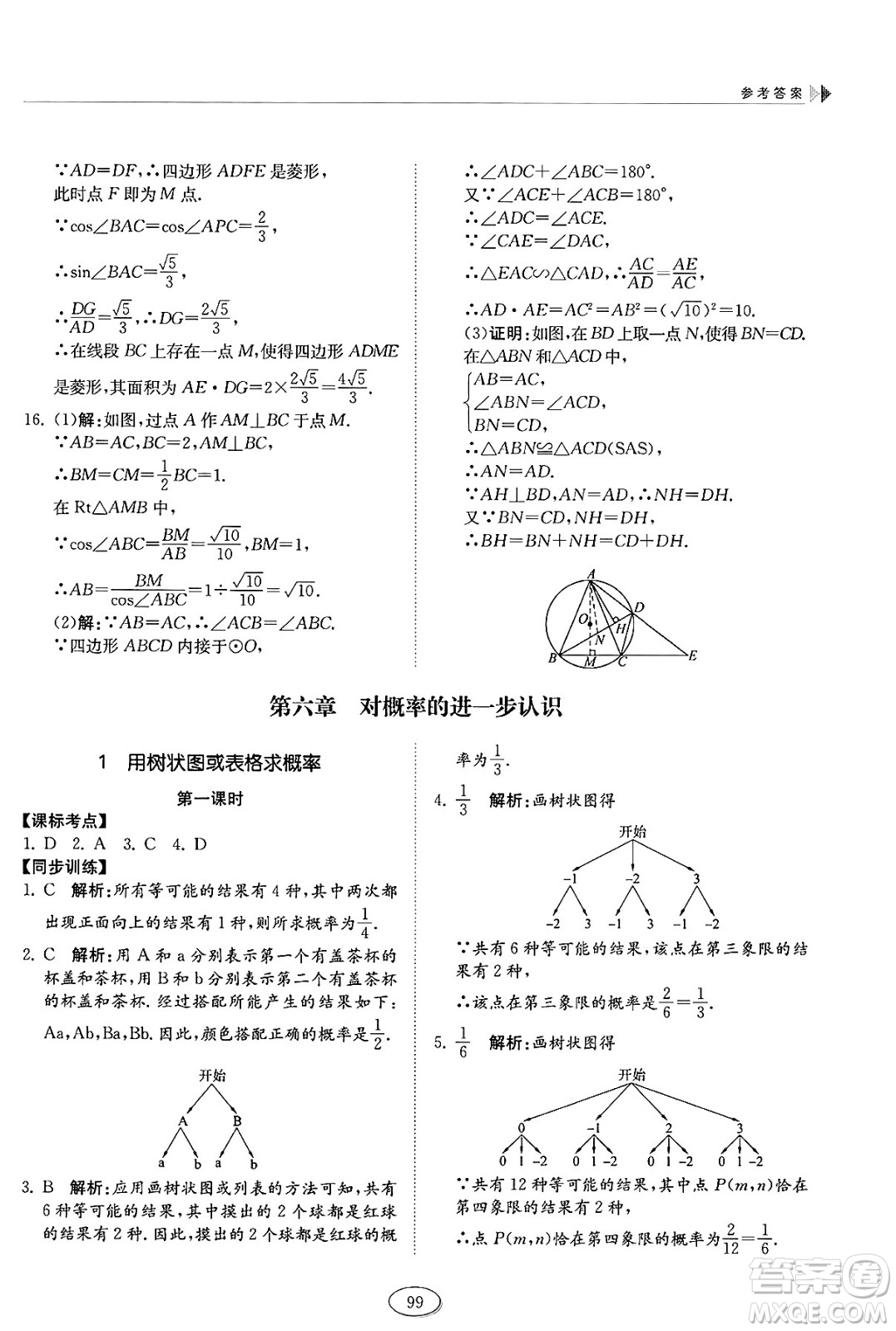 山東科學(xué)技術(shù)出版社2025年春初中同步練習(xí)冊(cè)九年級(jí)數(shù)學(xué)下冊(cè)魯教版五四制答案