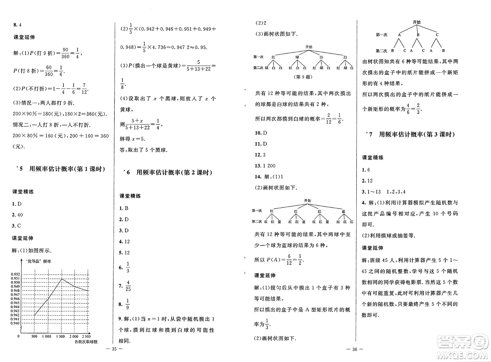 北京師范大學出版社2025年春初中同步練習冊九年級數(shù)學下冊魯教版五四制答案