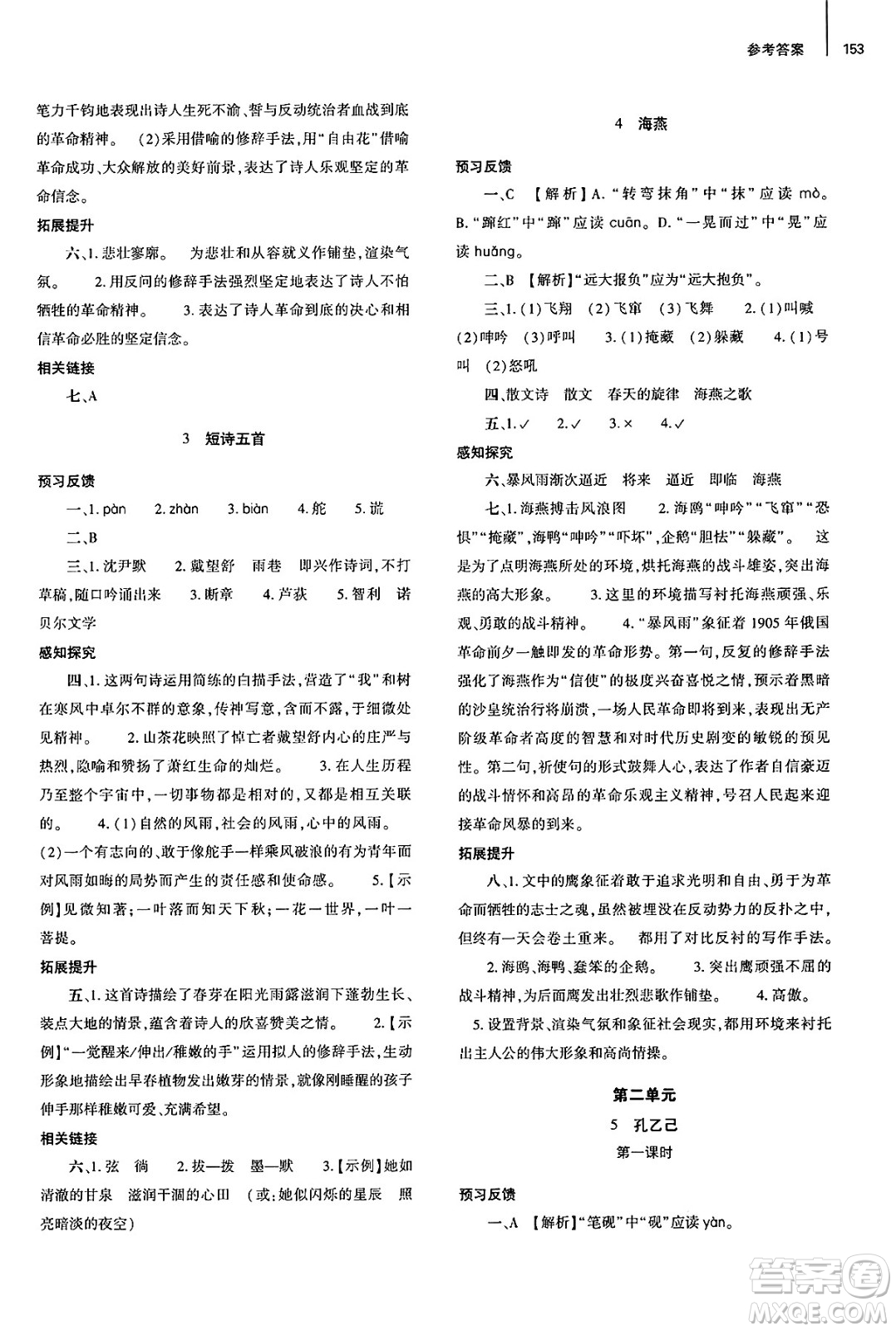 大象出版社2025年春初中同步練習(xí)冊九年級語文下冊人教版山東專版答案