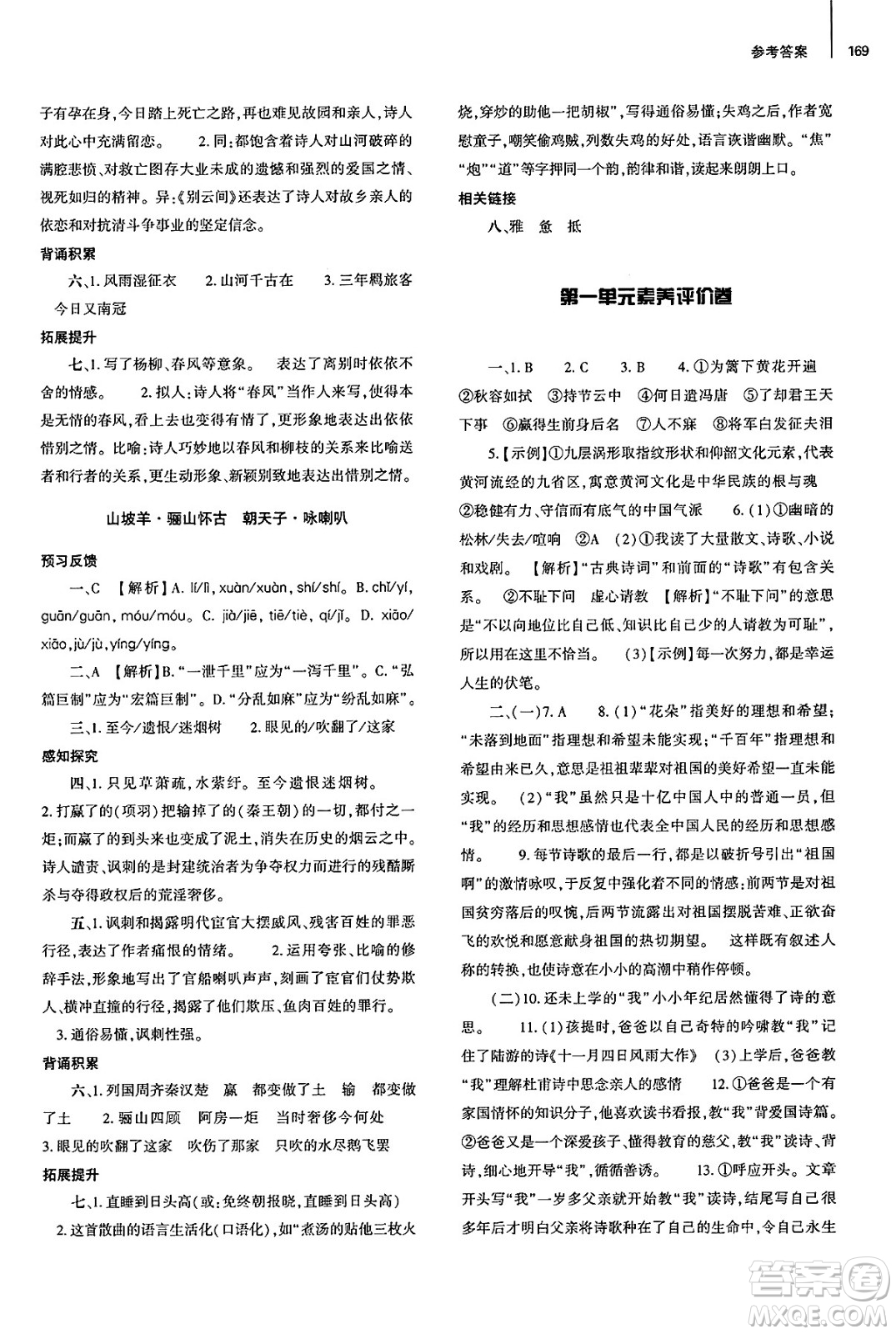 大象出版社2025年春初中同步練習(xí)冊九年級語文下冊人教版山東專版答案