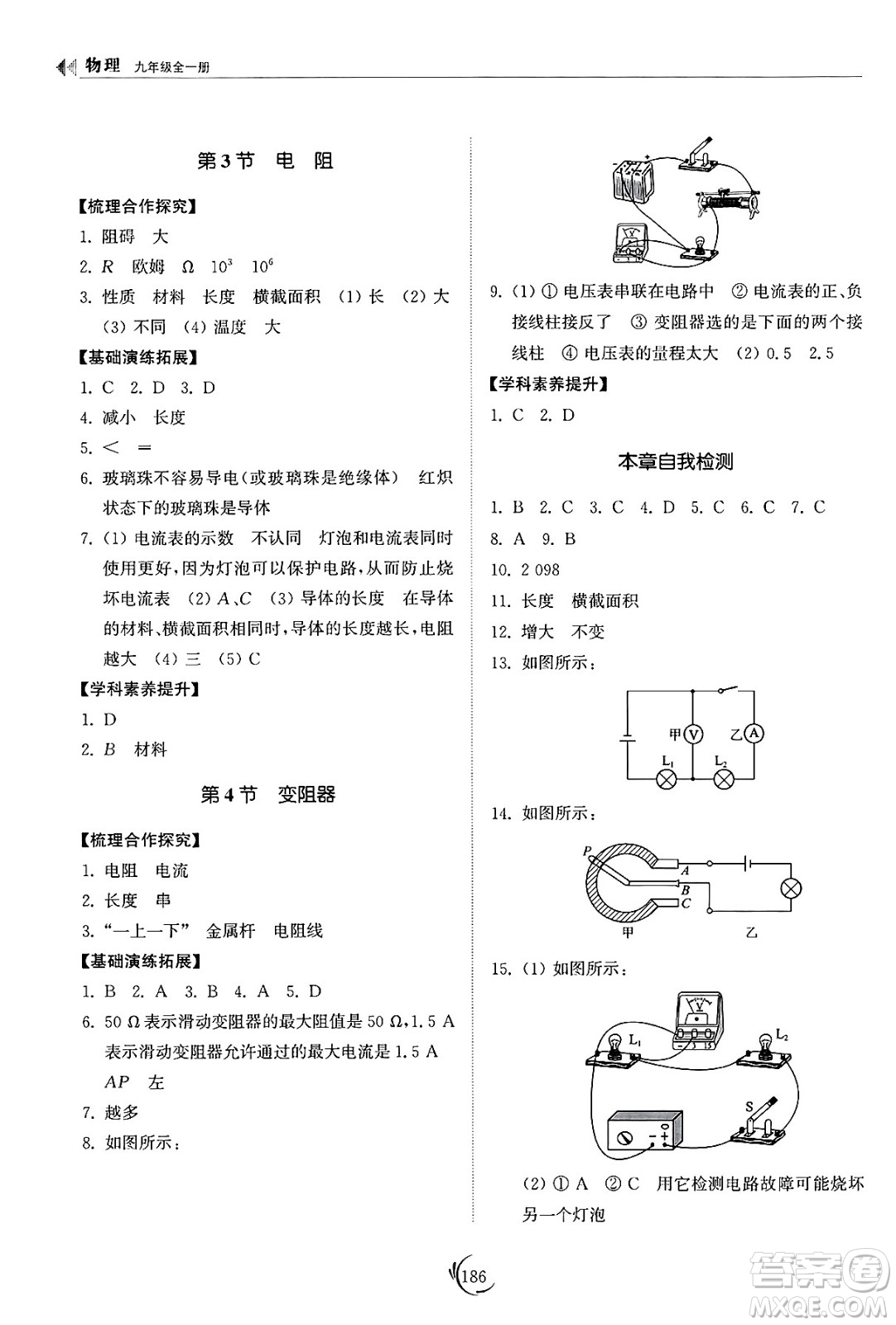 山東科學(xué)技術(shù)出版社2025年春初中同步練習(xí)冊(cè)九年級(jí)物理下冊(cè)人教版山東專版答案