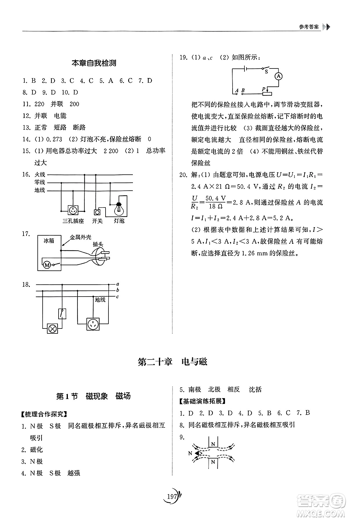 山東科學(xué)技術(shù)出版社2025年春初中同步練習(xí)冊(cè)九年級(jí)物理下冊(cè)人教版山東專版答案