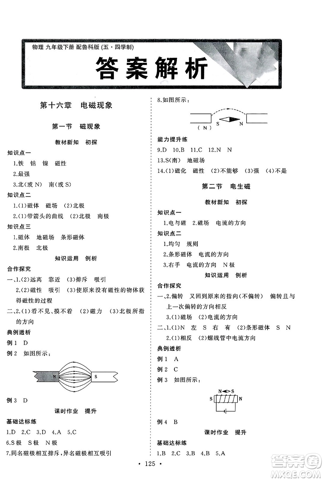 山東人民出版社2025年春初中同步練習冊九年級物理下冊魯科版五四制答案