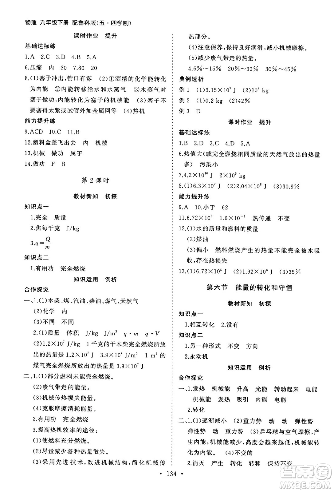 山東人民出版社2025年春初中同步練習冊九年級物理下冊魯科版五四制答案