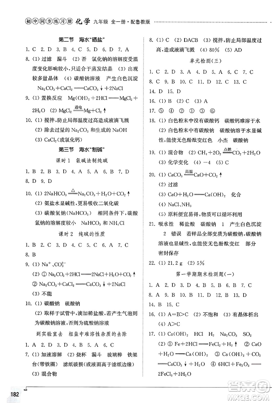 山東教育出版社2025年春初中同步練習(xí)冊九年級化學(xué)下冊魯教版五四制答案