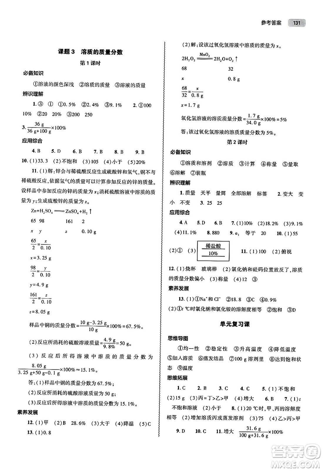 大象出版社2025年春初中同步練習(xí)冊(cè)九年級(jí)化學(xué)下冊(cè)人教版山東專(zhuān)版答案