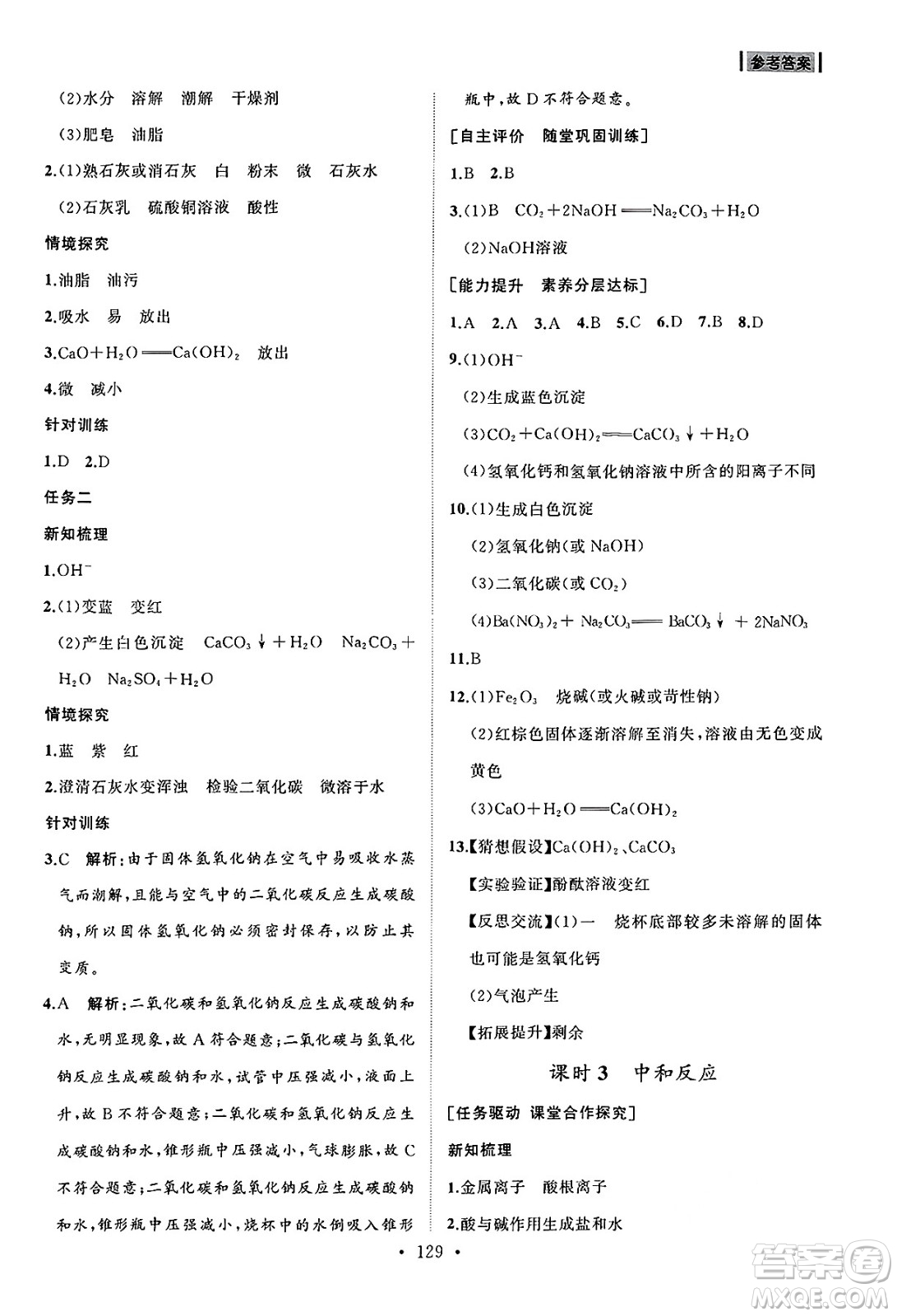 山東人民出版社2025年春初中同步練習(xí)冊九年級化學(xué)下冊人教版山東專版答案