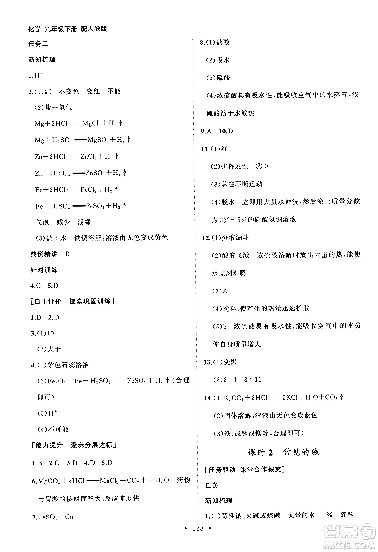 山東人民出版社2025年春初中同步練習(xí)冊九年級化學(xué)下冊人教版山東專版答案
