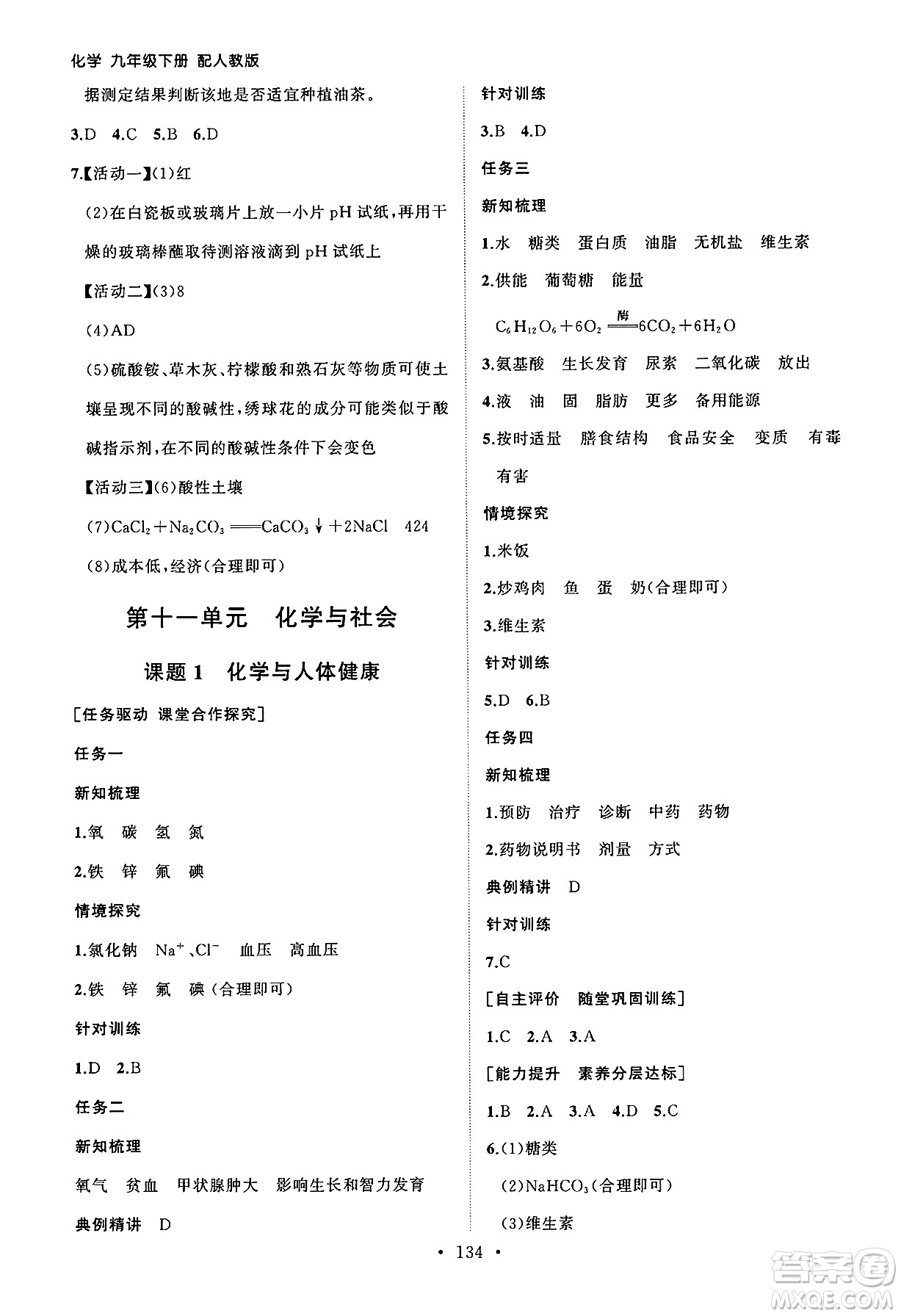山東人民出版社2025年春初中同步練習(xí)冊九年級化學(xué)下冊人教版山東專版答案