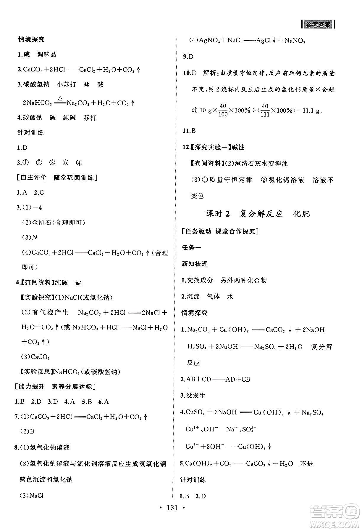 山東人民出版社2025年春初中同步練習(xí)冊九年級化學(xué)下冊人教版山東專版答案