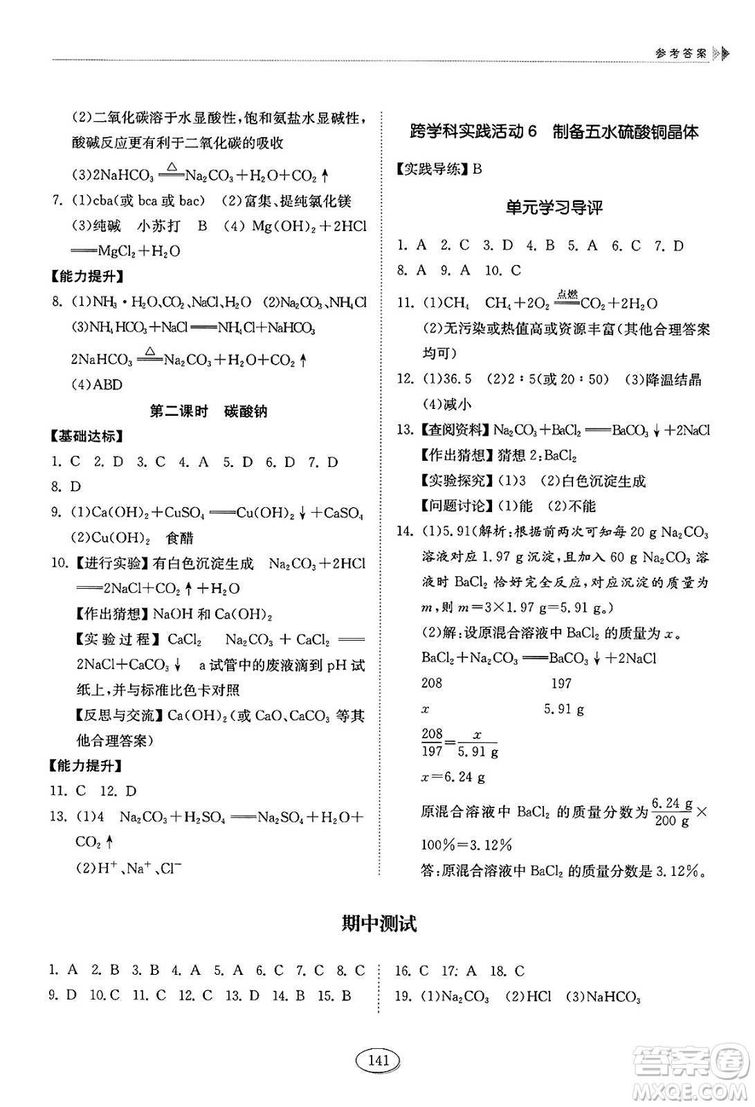 山東科學(xué)技術(shù)出版社2025年春初中同步練習(xí)冊(cè)九年級(jí)化學(xué)下冊(cè)魯教版答案