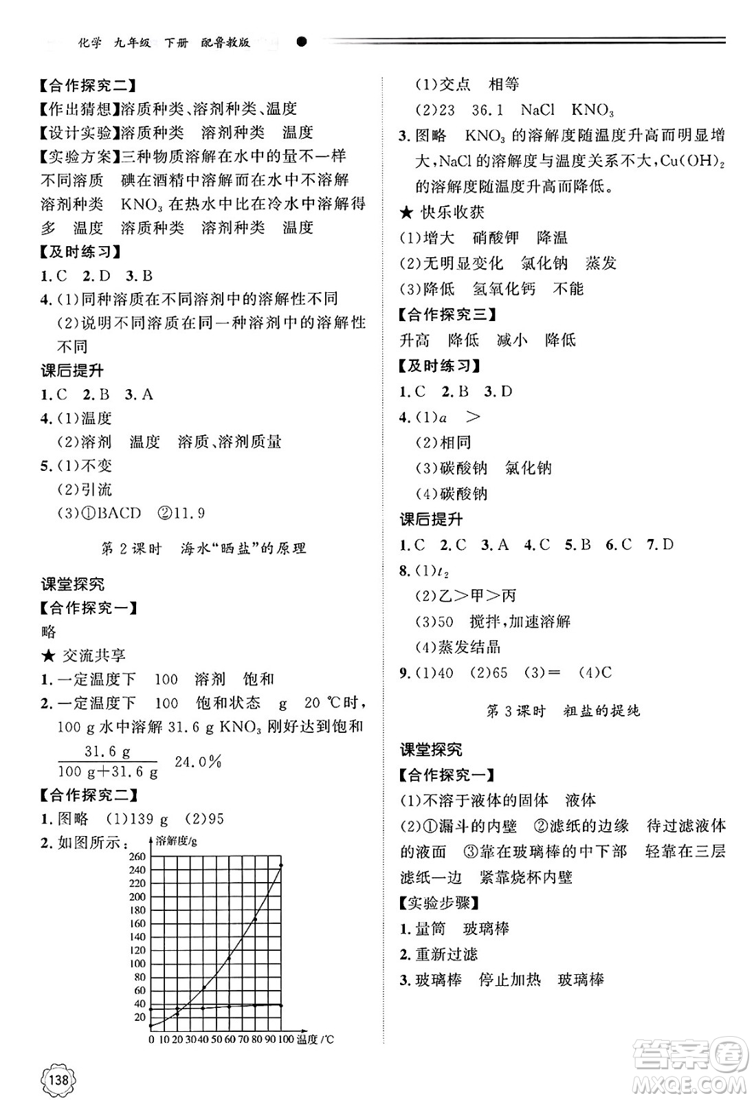 明天出版社2025年春初中同步練習(xí)冊九年級化學(xué)下冊魯教版答案