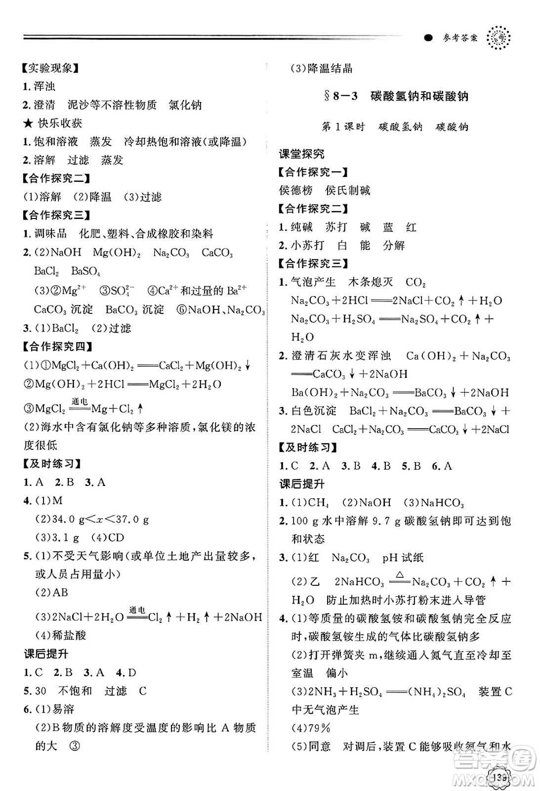 明天出版社2025年春初中同步練習(xí)冊九年級化學(xué)下冊魯教版答案