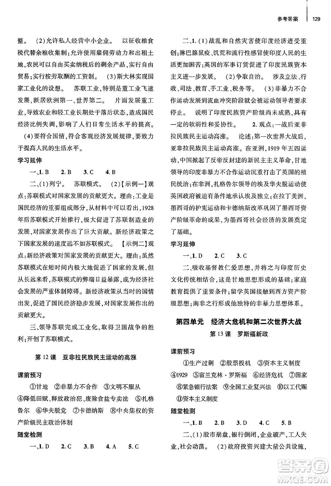 大象出版社2025年春初中同步練習冊九年級歷史下冊人教版山東專版答案