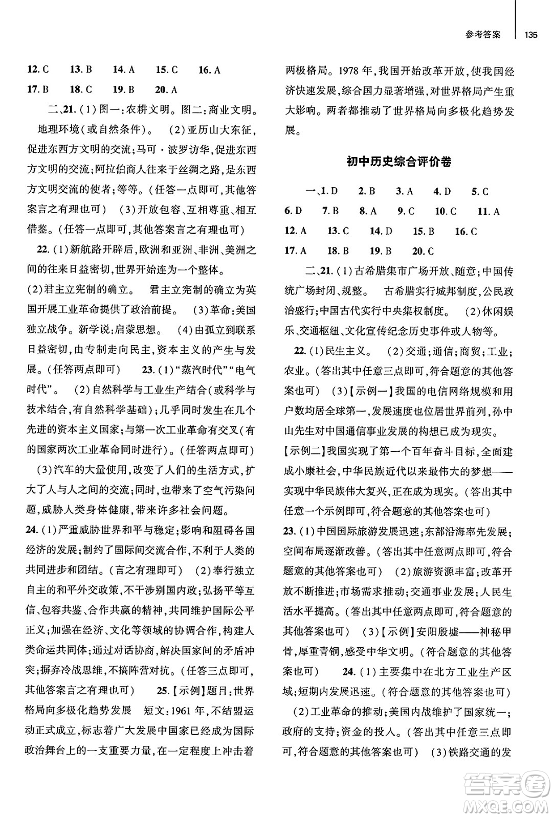 大象出版社2025年春初中同步練習冊九年級歷史下冊人教版山東專版答案