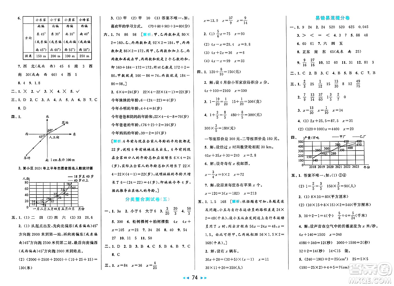 北京教育出版社2025年春亮點給力大試卷五年級數(shù)學下冊北師大版答案