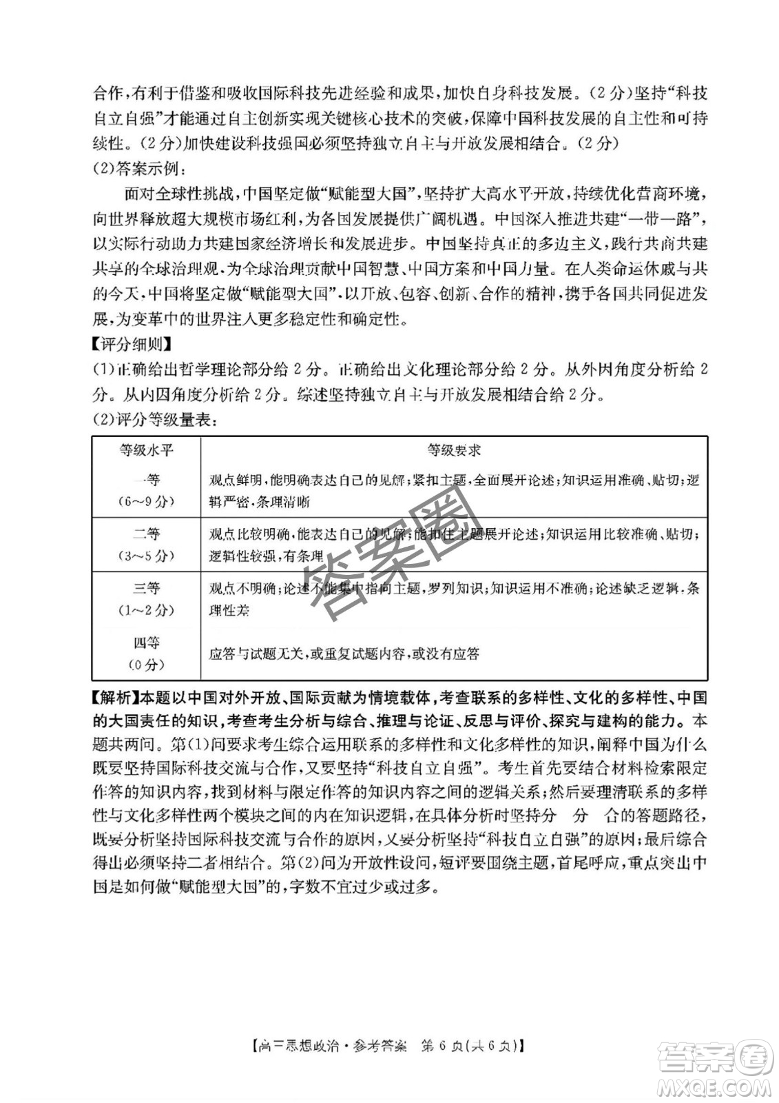2025年4月河南省高三第二次模擬考試政治試題答案