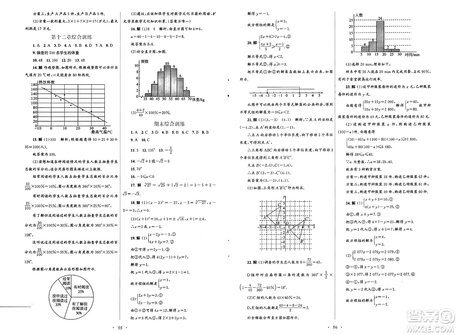 人民教育出版社2025年春初中同步測(cè)控優(yōu)化設(shè)計(jì)七年級(jí)數(shù)學(xué)下冊(cè)人教版福建專版答案