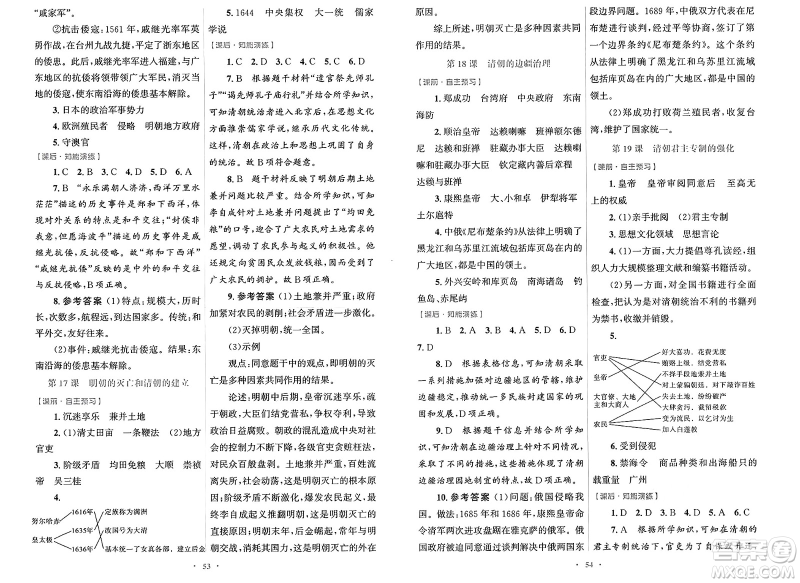 人民教育出版社2025年春初中同步測控優(yōu)化設(shè)計七年級歷史下冊人教版答案