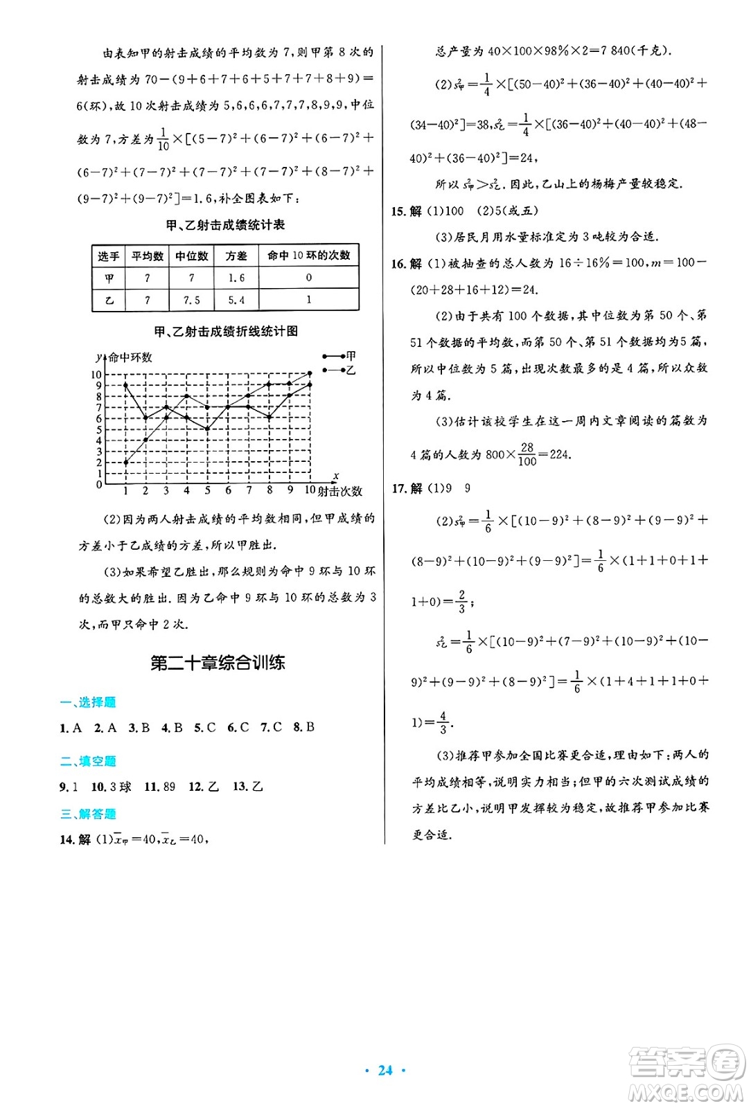 人民教育出版社2025年春初中同步測控優(yōu)化設(shè)計(jì)八年級數(shù)學(xué)下冊人教版答案