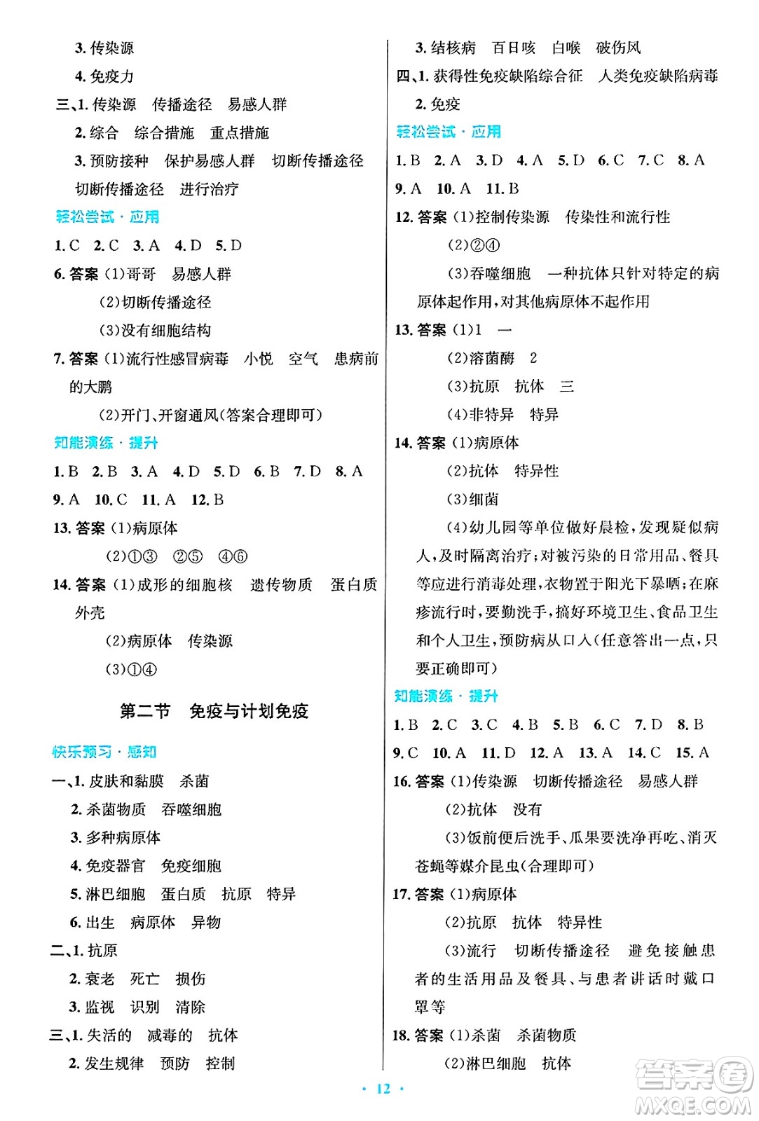 人民教育出版社2025年春初中同步測(cè)控優(yōu)化設(shè)計(jì)八年級(jí)生物下冊(cè)人教版答案