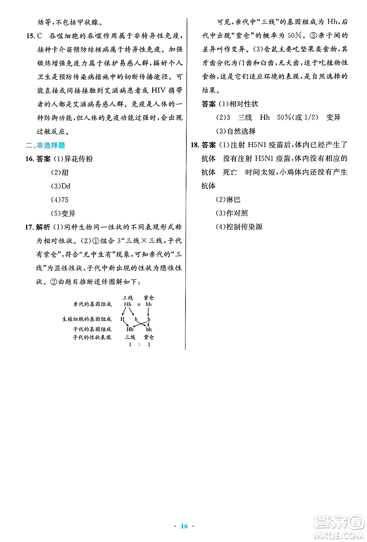 人民教育出版社2025年春初中同步測(cè)控優(yōu)化設(shè)計(jì)八年級(jí)生物下冊(cè)人教版答案