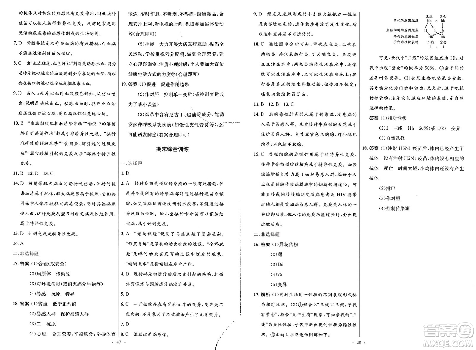 人民教育出版社2025年春初中同步測控優(yōu)化設計八年級生物下冊人教版新疆專版答案