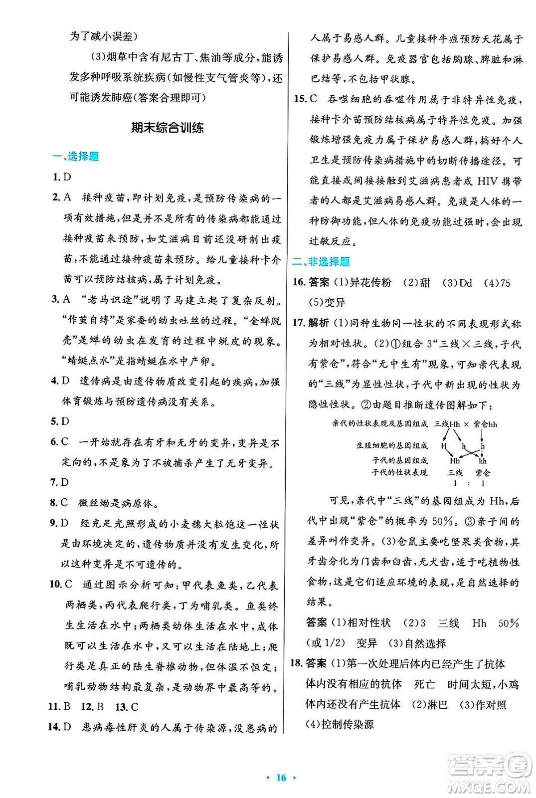 人民教育出版社2025年春初中同步測控優(yōu)化設(shè)計(jì)八年級生物下冊人教版陜西專版答案