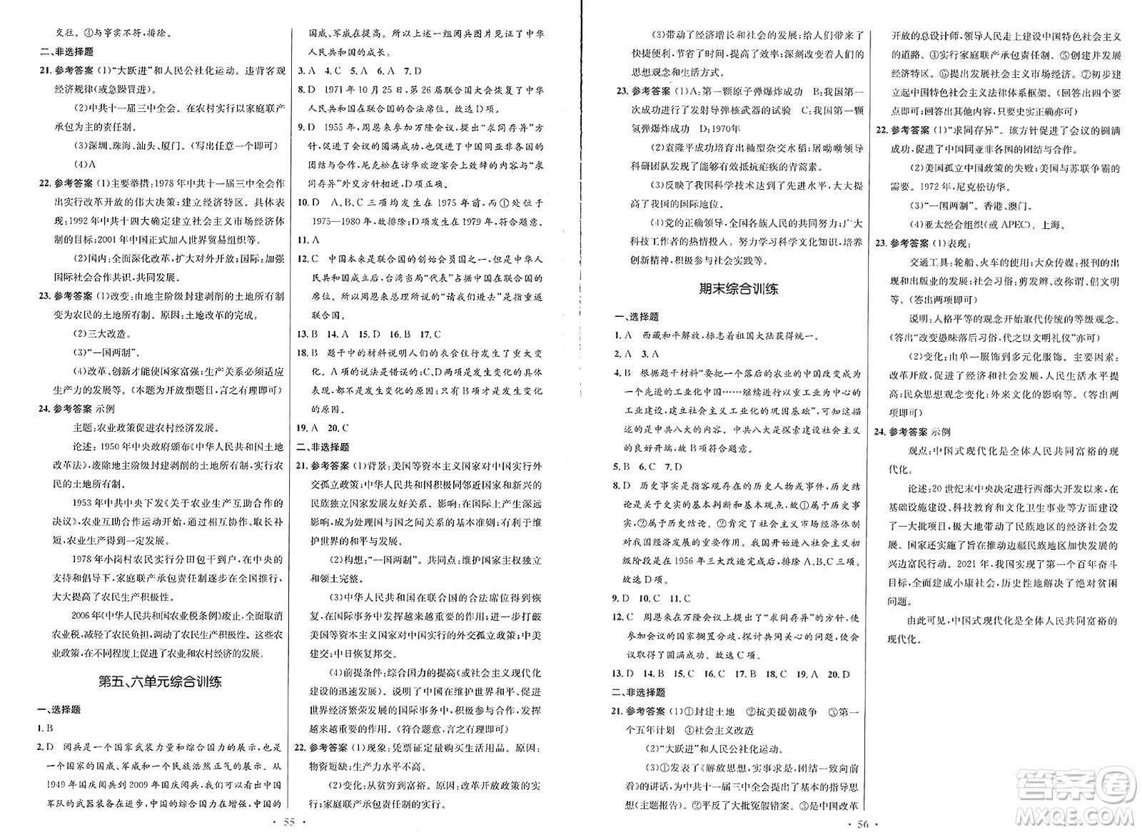 人民教育出版社2025年春初中同步測(cè)控優(yōu)化設(shè)計(jì)八年級(jí)歷史下冊(cè)人教版新疆專(zhuān)版答案