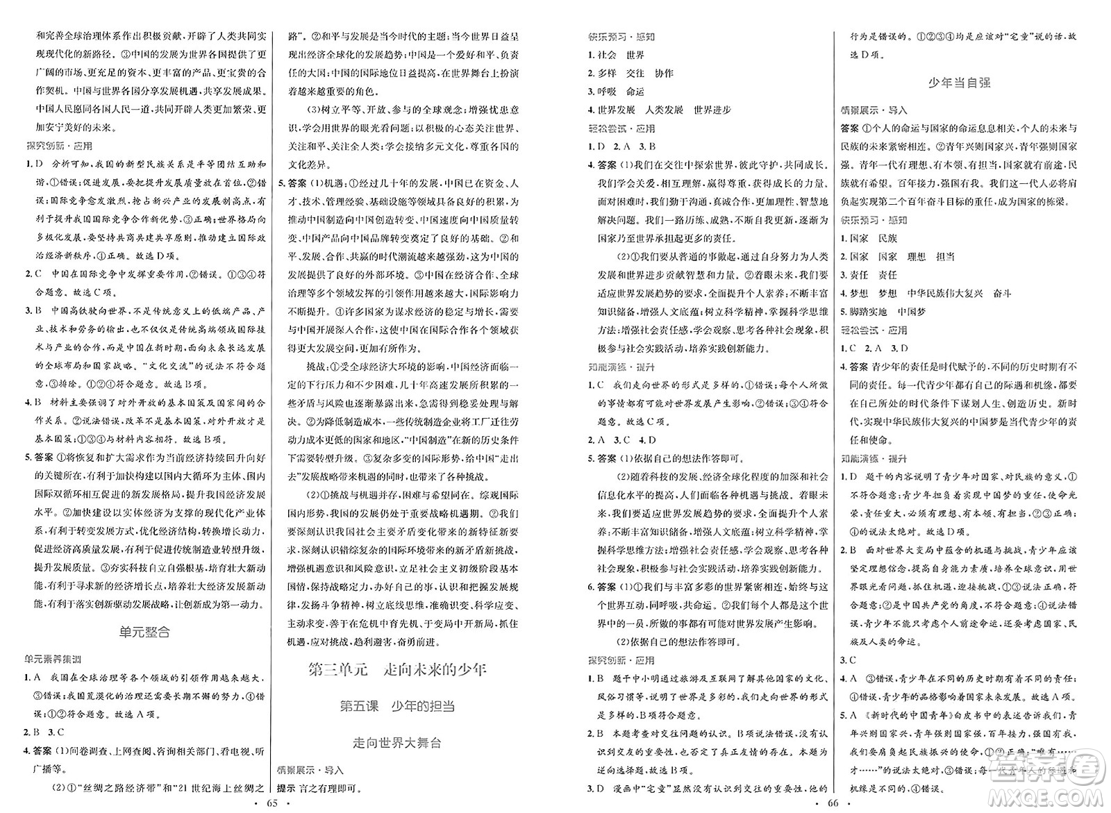 人民教育出版社2025年春初中同步測控優(yōu)化設(shè)計(jì)九年級道德與法治下冊人教版新疆專版答案