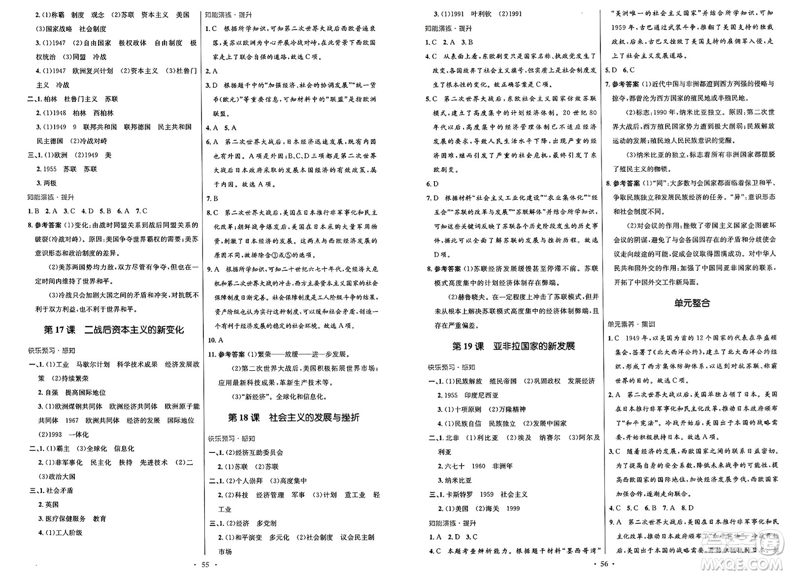  人民教育出版社2025年春初中同步測控優(yōu)化設計九年級歷史下冊人教版答案