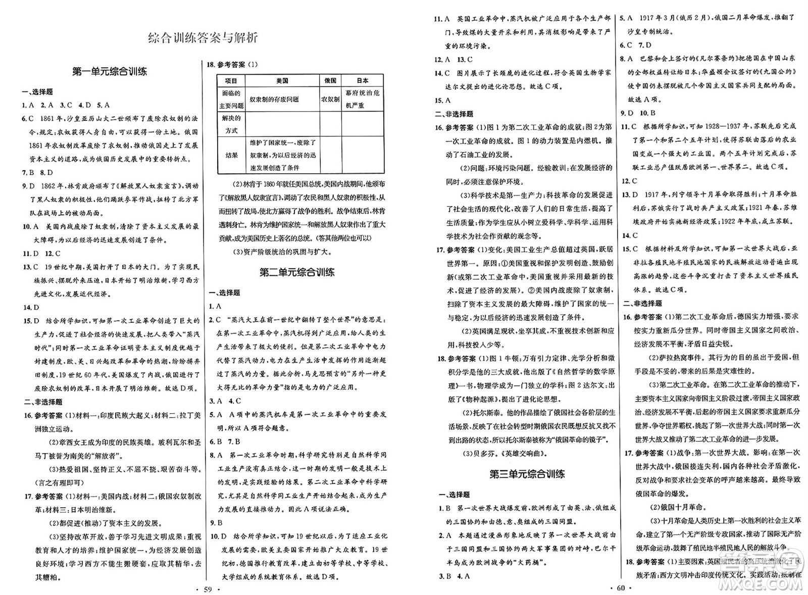  人民教育出版社2025年春初中同步測控優(yōu)化設計九年級歷史下冊人教版答案