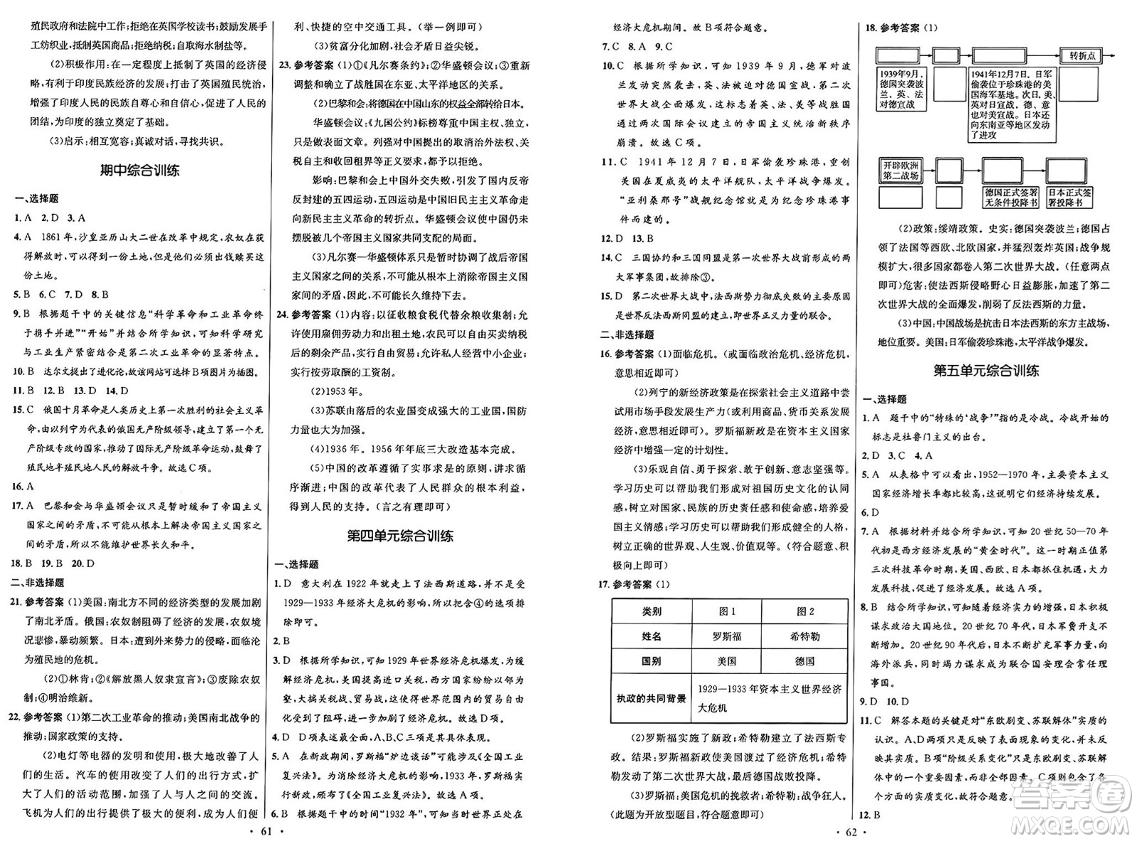  人民教育出版社2025年春初中同步測控優(yōu)化設計九年級歷史下冊人教版答案