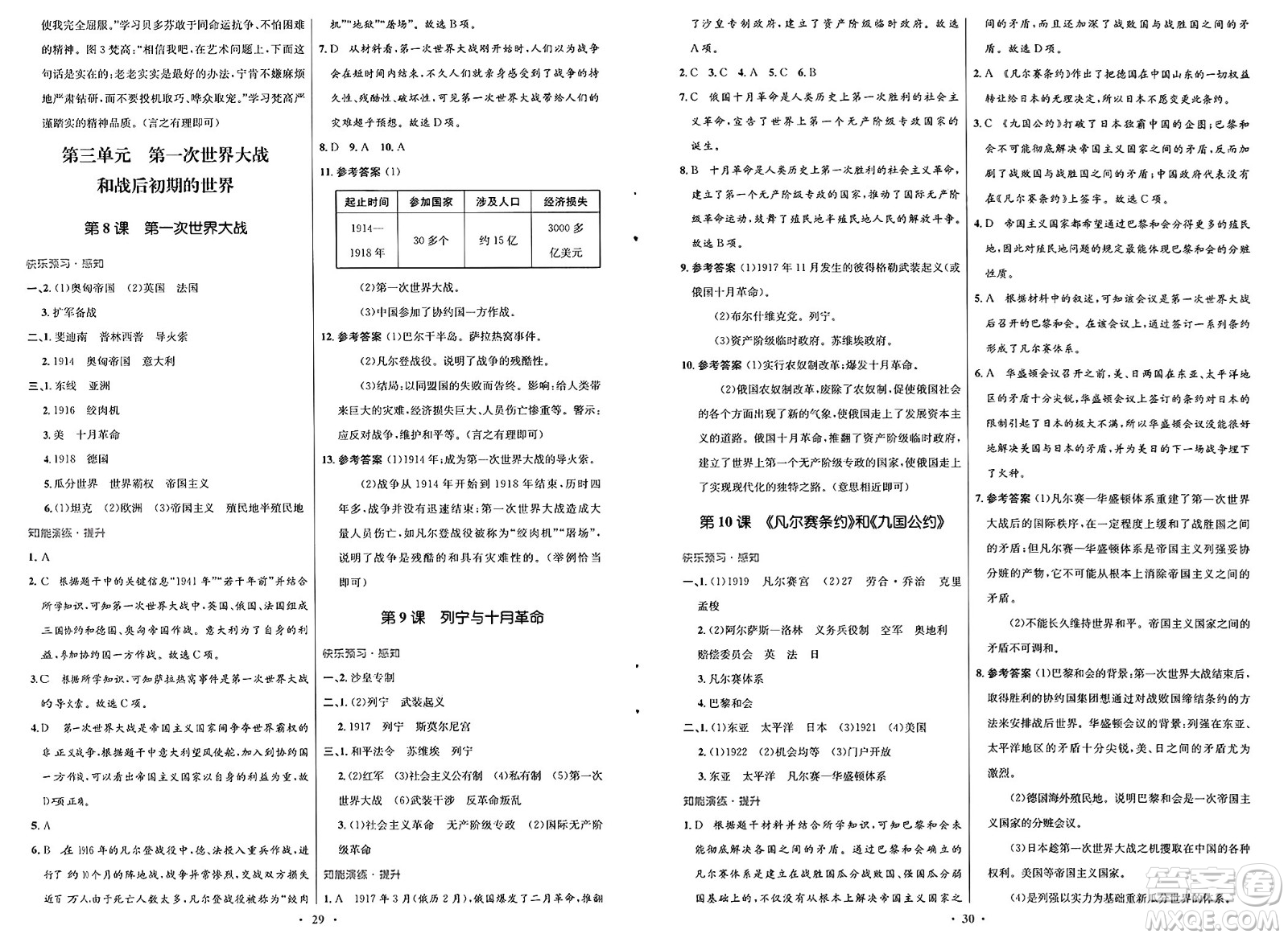 人民教育出版社2025年春初中同步測控優(yōu)化設計九年級歷史下冊人教版福建專版答案