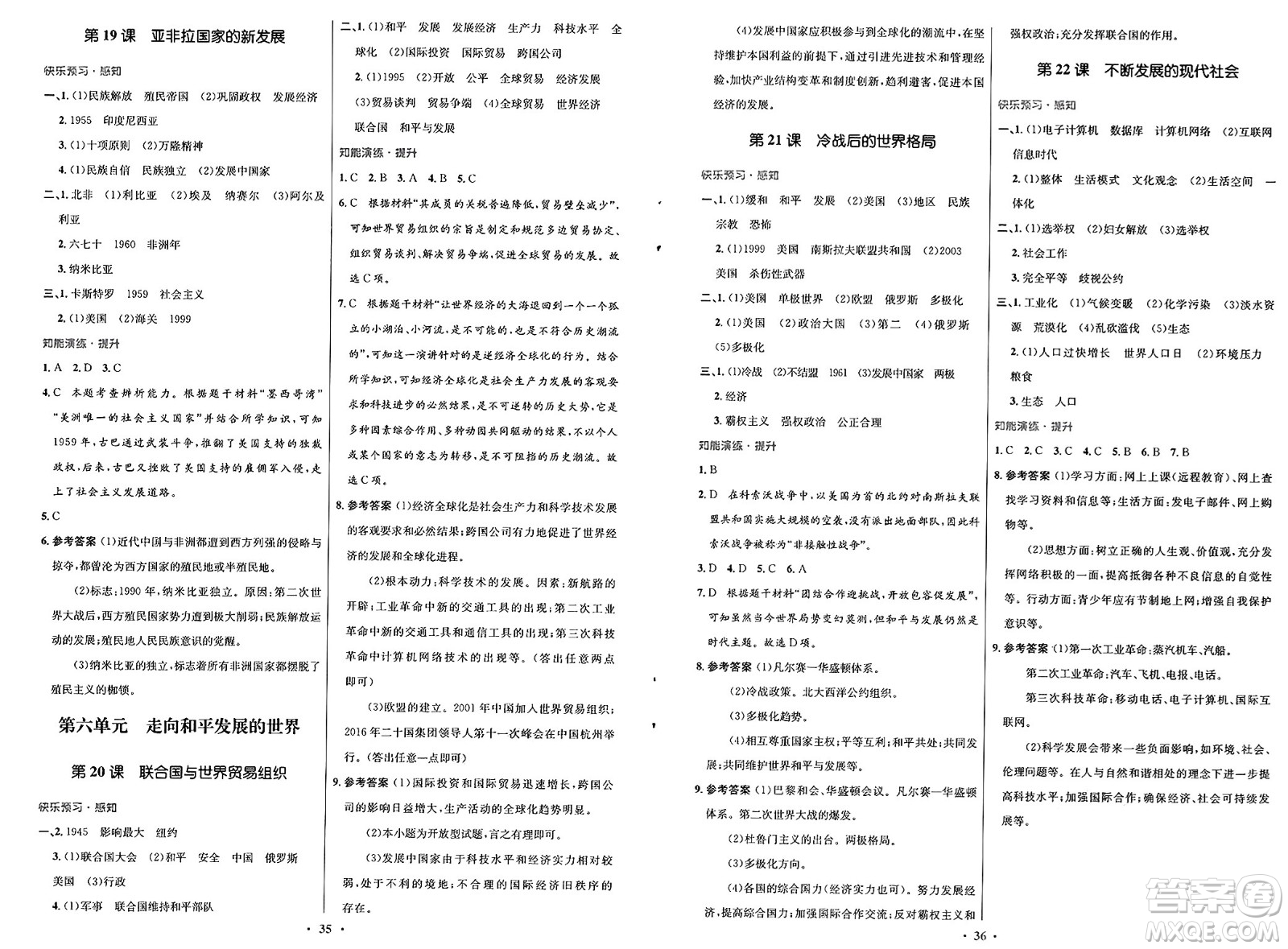 人民教育出版社2025年春初中同步測控優(yōu)化設計九年級歷史下冊人教版福建專版答案