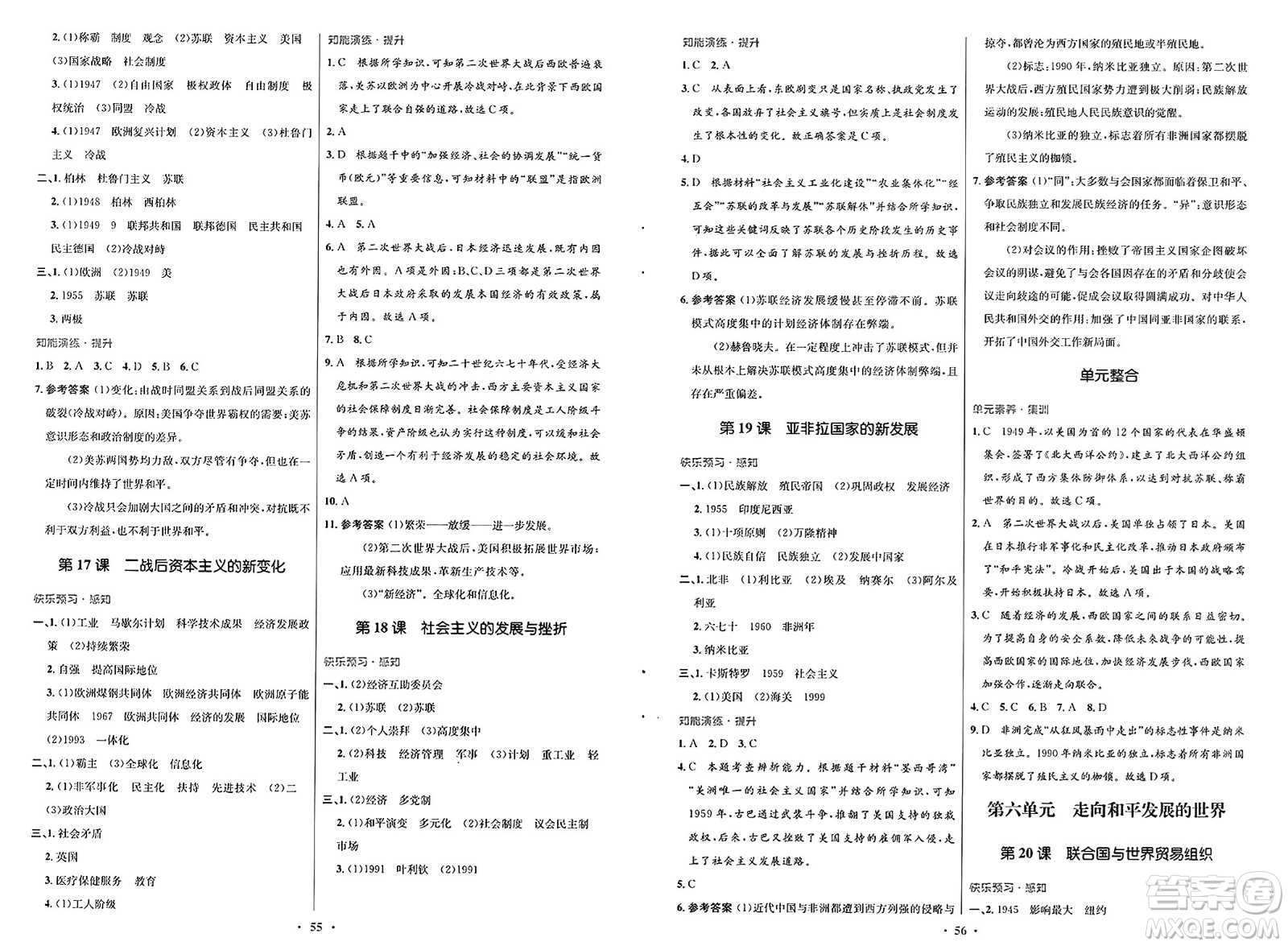 人民教育出版社2025年春初中同步測(cè)控優(yōu)化設(shè)計(jì)九年級(jí)歷史下冊(cè)人教版新疆專版答案