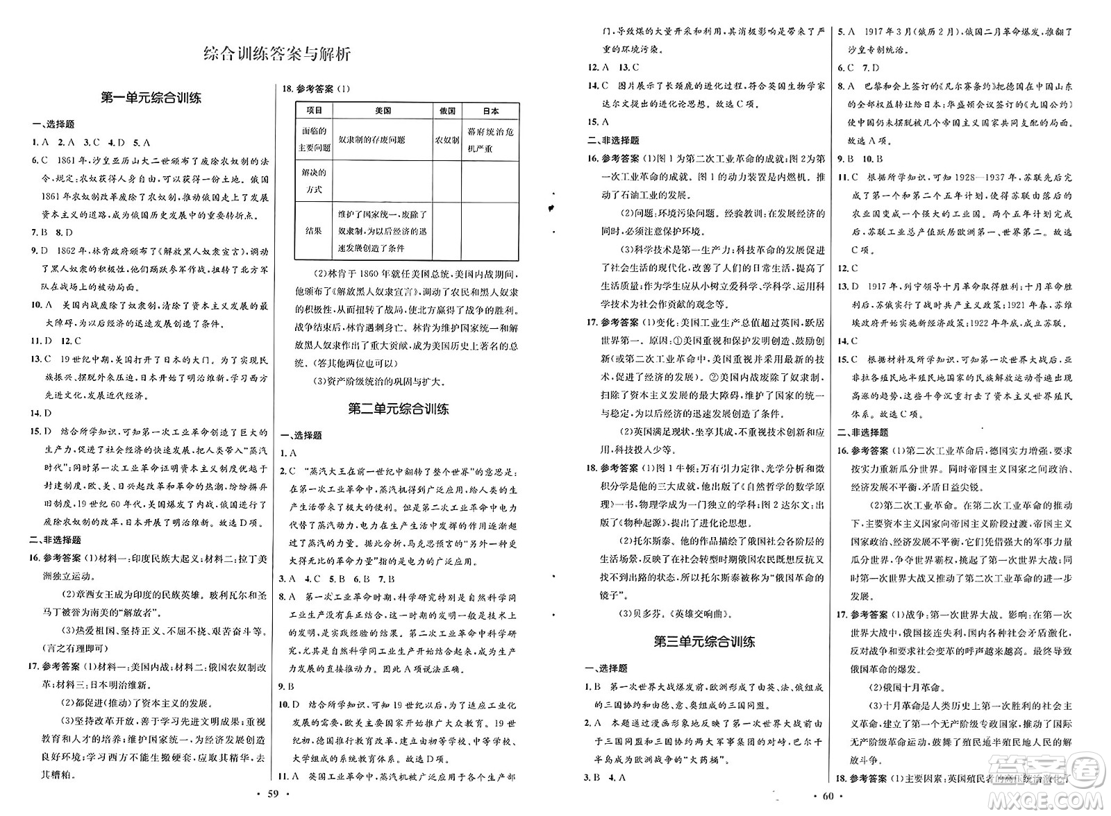 人民教育出版社2025年春初中同步測(cè)控優(yōu)化設(shè)計(jì)九年級(jí)歷史下冊(cè)人教版新疆專版答案