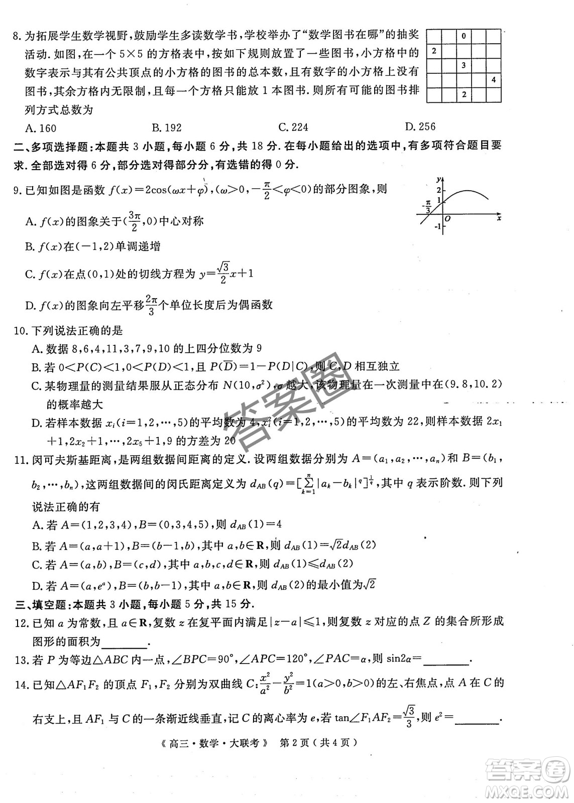 2025屆H20高中聯(lián)盟4月高三聯(lián)考數(shù)學(xué)試卷答案