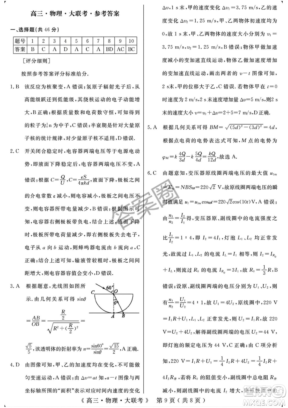 2025屆H20高中聯盟4月高三聯考物理試卷答案