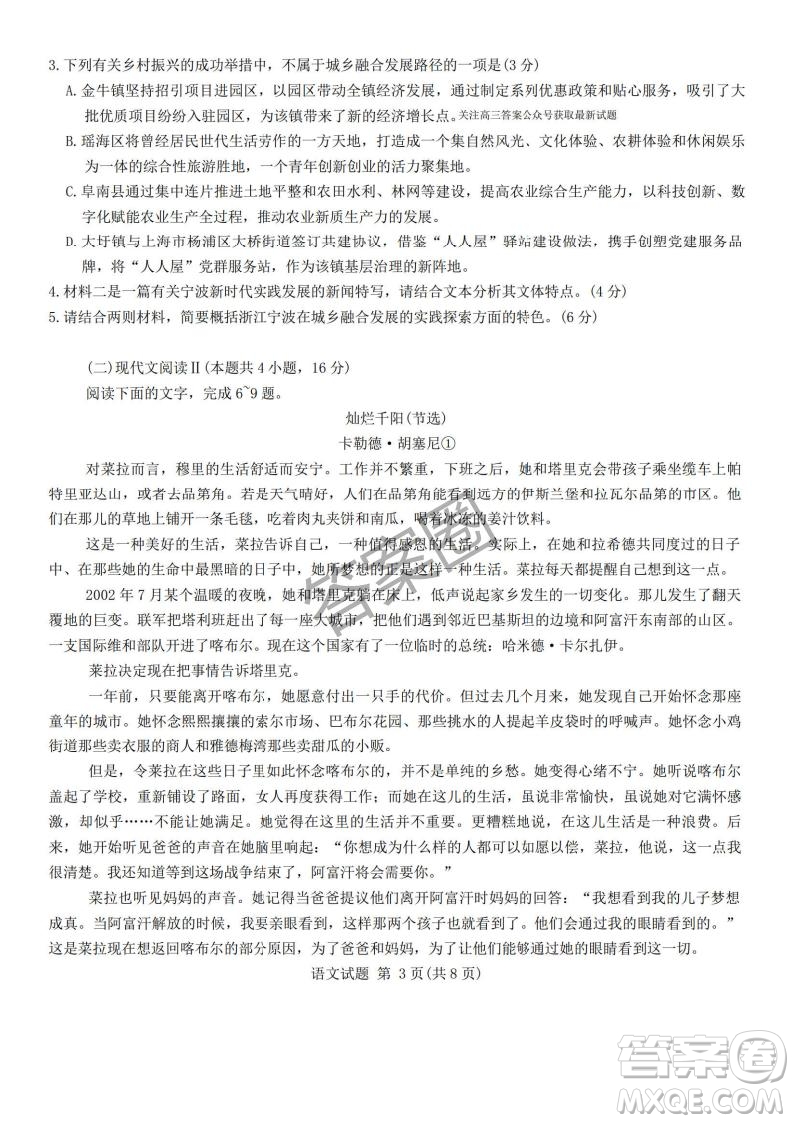 江淮十校2025屆高三第三次聯(lián)考語(yǔ)文試卷答案
