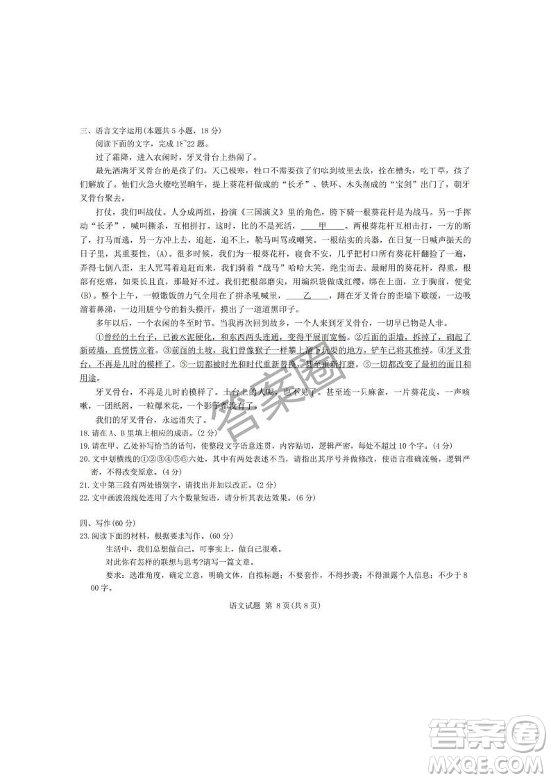 江淮十校2025屆高三第三次聯(lián)考語(yǔ)文試卷答案
