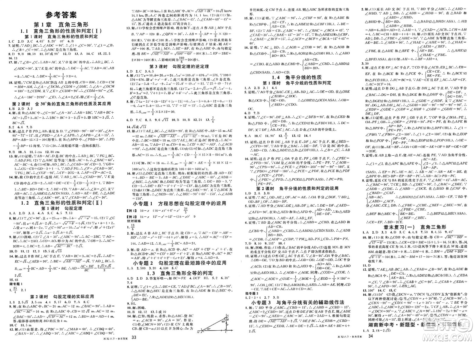 廣東經(jīng)濟(jì)出版社2025年春名校課堂八年級(jí)數(shù)學(xué)下冊(cè)湘教版湖南專版答案