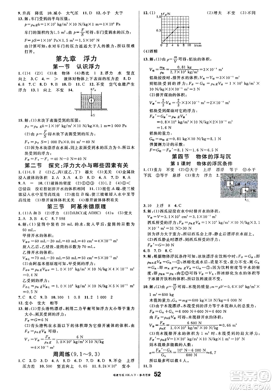 吉林教育出版社2025年春名校課堂八年級(jí)物理下冊(cè)滬科版福建專(zhuān)版答案