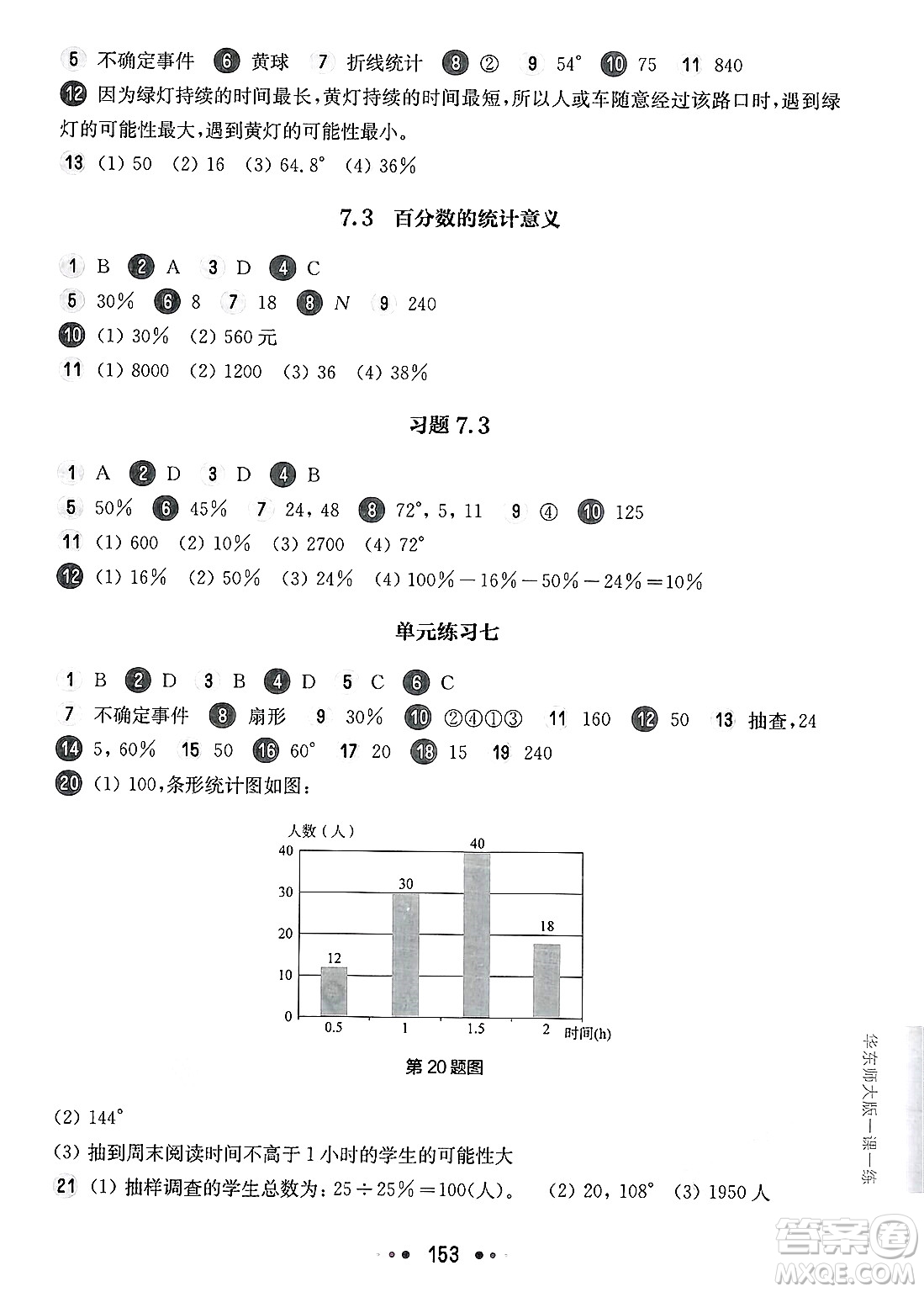 華東師范大學(xué)出版社2025年春華東師大版一課一練六年級(jí)數(shù)學(xué)下冊(cè)華師版上海專(zhuān)版答案