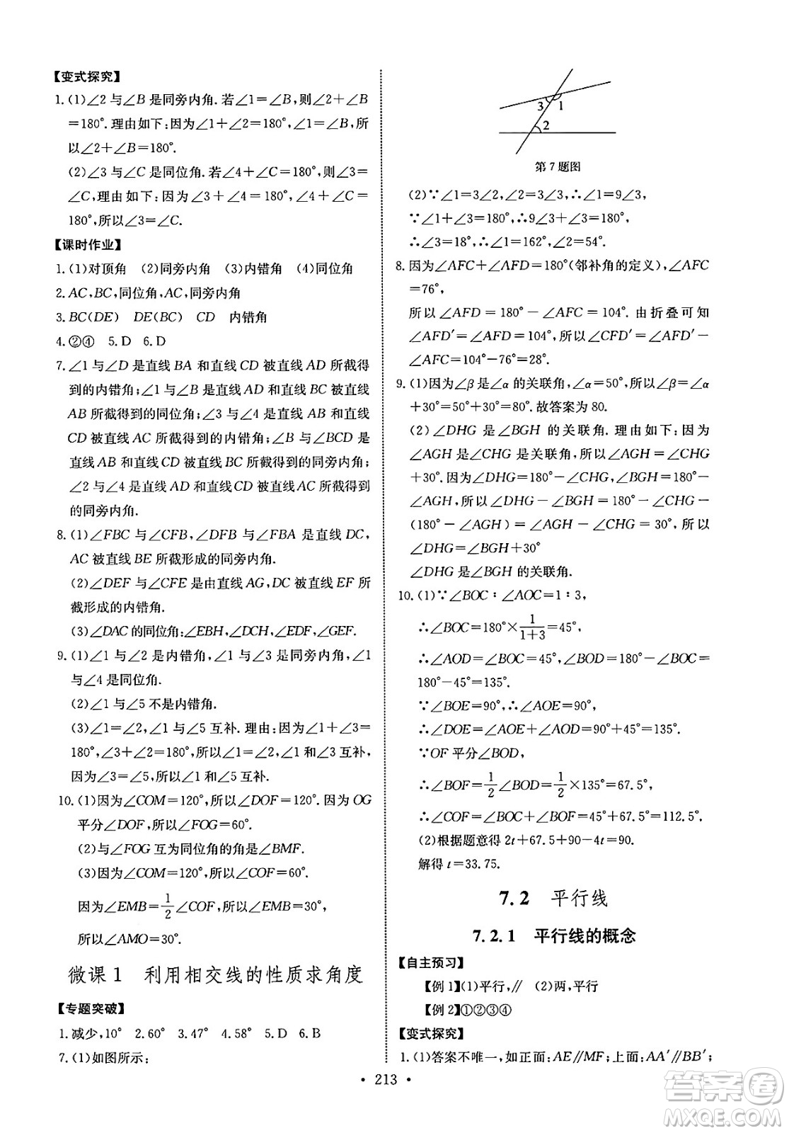長江少年兒童出版社2025年春長江全能學(xué)案同步練習(xí)冊七年級數(shù)學(xué)下冊人教版答案