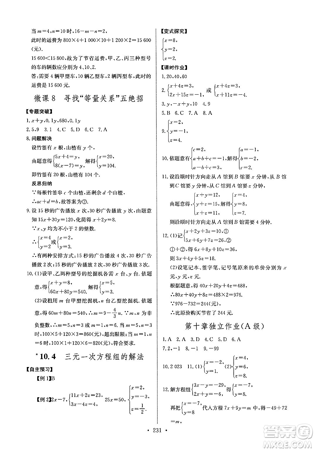 長江少年兒童出版社2025年春長江全能學(xué)案同步練習(xí)冊七年級數(shù)學(xué)下冊人教版答案