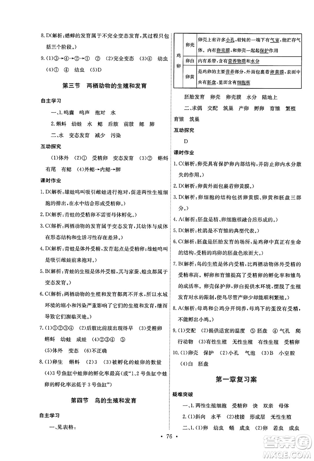 崇文書局2025年春長江全能學(xué)案同步練習(xí)冊八年級生物學(xué)下冊人教版答案