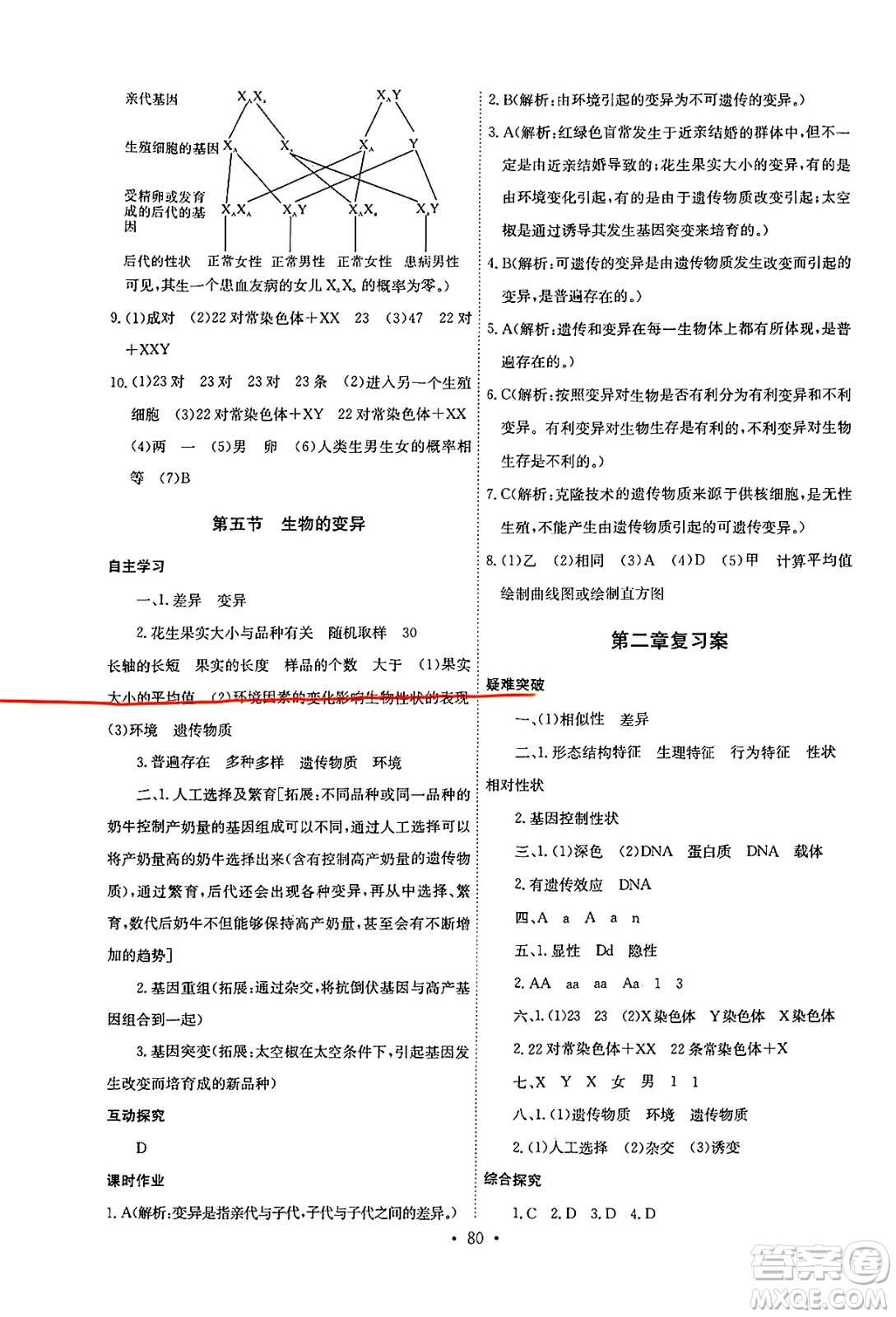 崇文書局2025年春長江全能學(xué)案同步練習(xí)冊八年級生物學(xué)下冊人教版答案